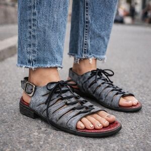 DKODE Rustic Distressed Leather Gladiator Sandals | Lace-Up Buckle Strap Artisan